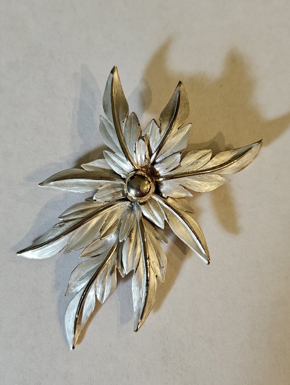 Leaf Brooch Textured Silver Gold Tone Cluster Statement Fall Autumn